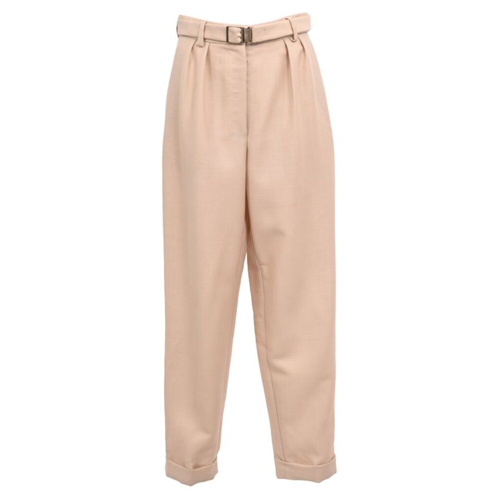 Yves Saint Laurent Pleated Wide-Leg Pants in Beige Wool